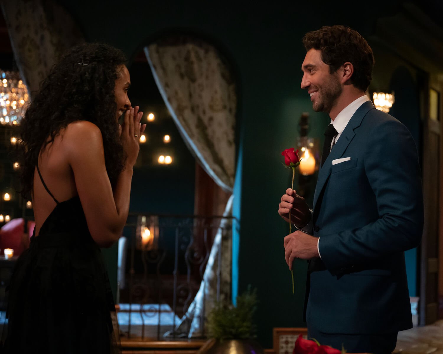 Rachel Nance and Joey Graziadei in 'The Bachelor' Season 28 during the first rose ceremony