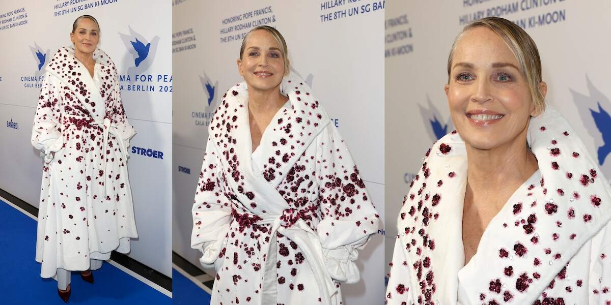 Actor Sharon Stone smiles on the red carpet before the Cinema For Peace Gala