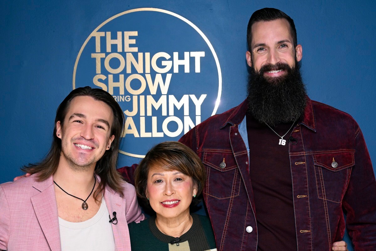 'Squid Game The Challenge' finalists Phil Cain, Mai Whelan, and Sam Wells on 'The Tonight Show with Jimmy Fallen'.