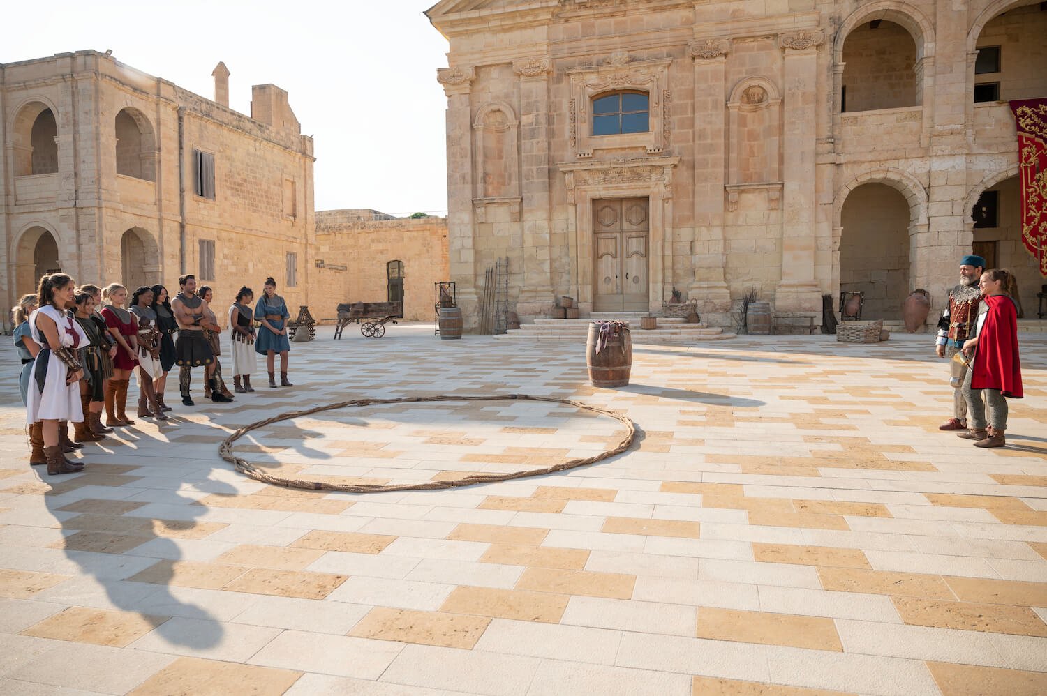 'The Bachelor' Season 28 cast standing in Malta on a group date with Joey Graziadei facing them