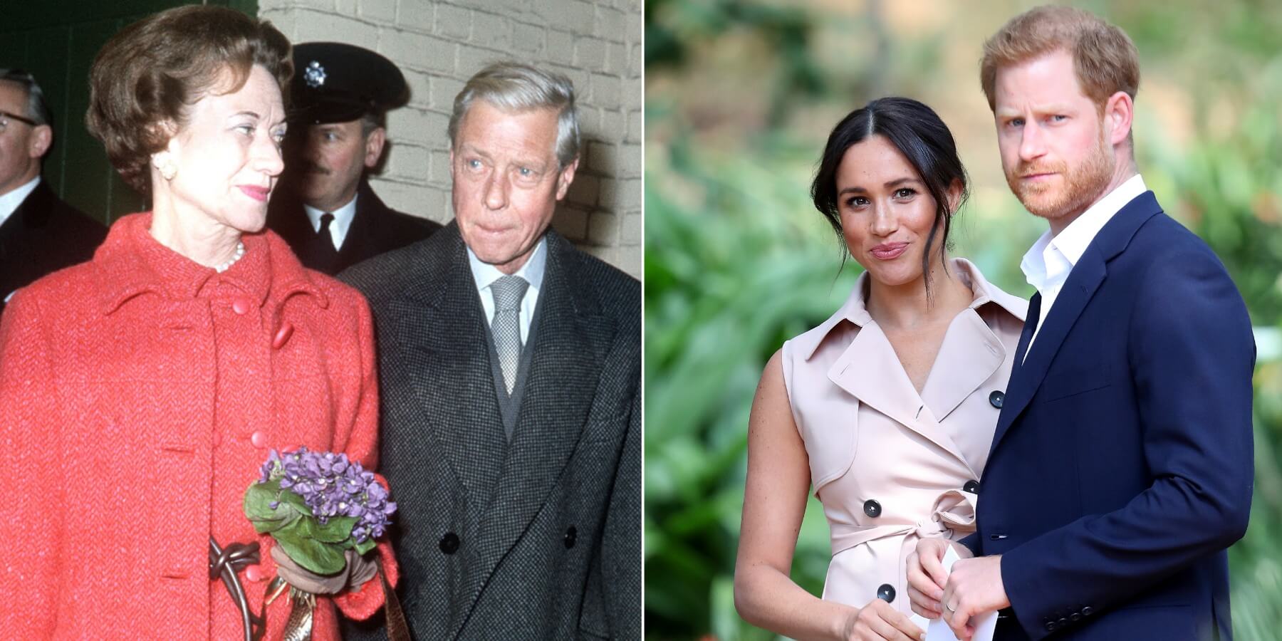 Wallis Simpson, Edward VIII, Meghan Markle and Prince Harry in side-by-side photographs