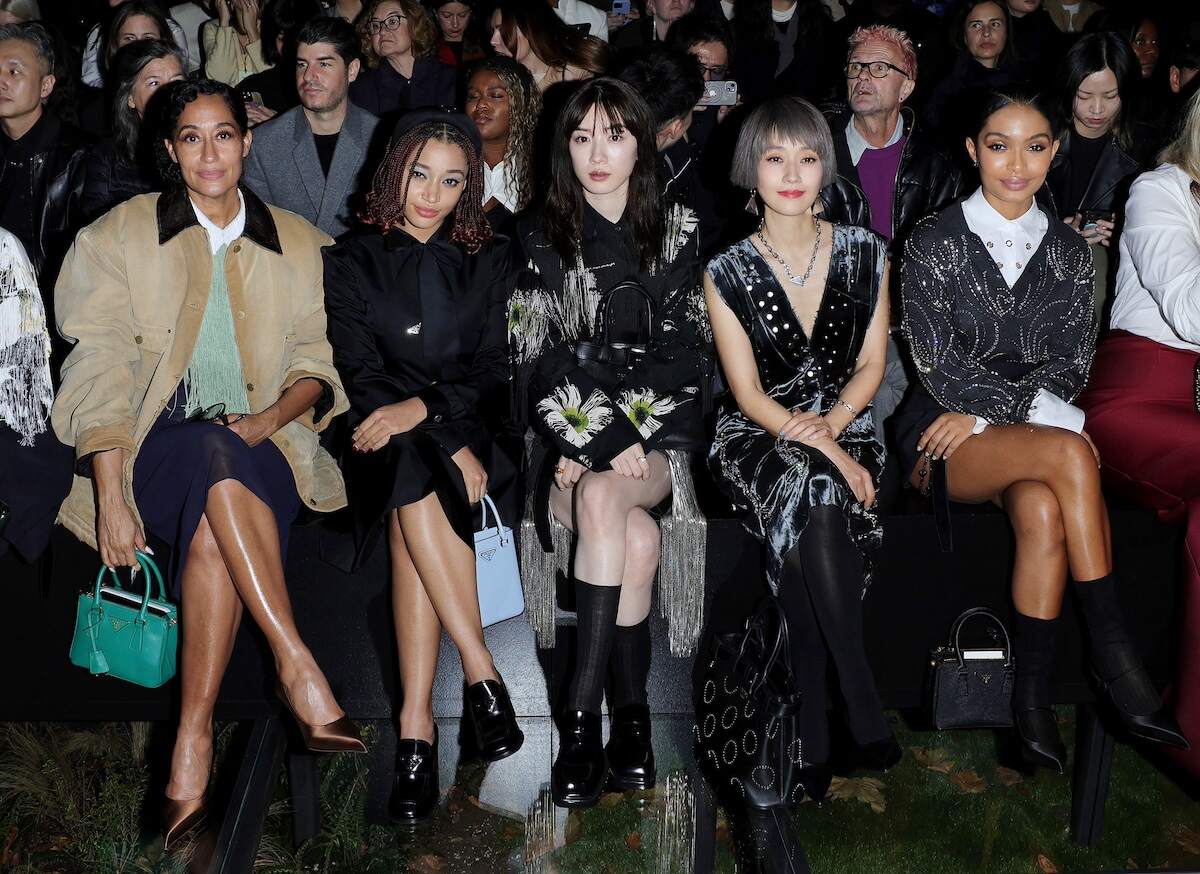 Tracee Ellis Ross, Amandla Stenberg, Mei Nagano, Ma Yili, and Yara Shahidi sit front row at the Prada Fall/Winter 2024 Womenswear fashion show