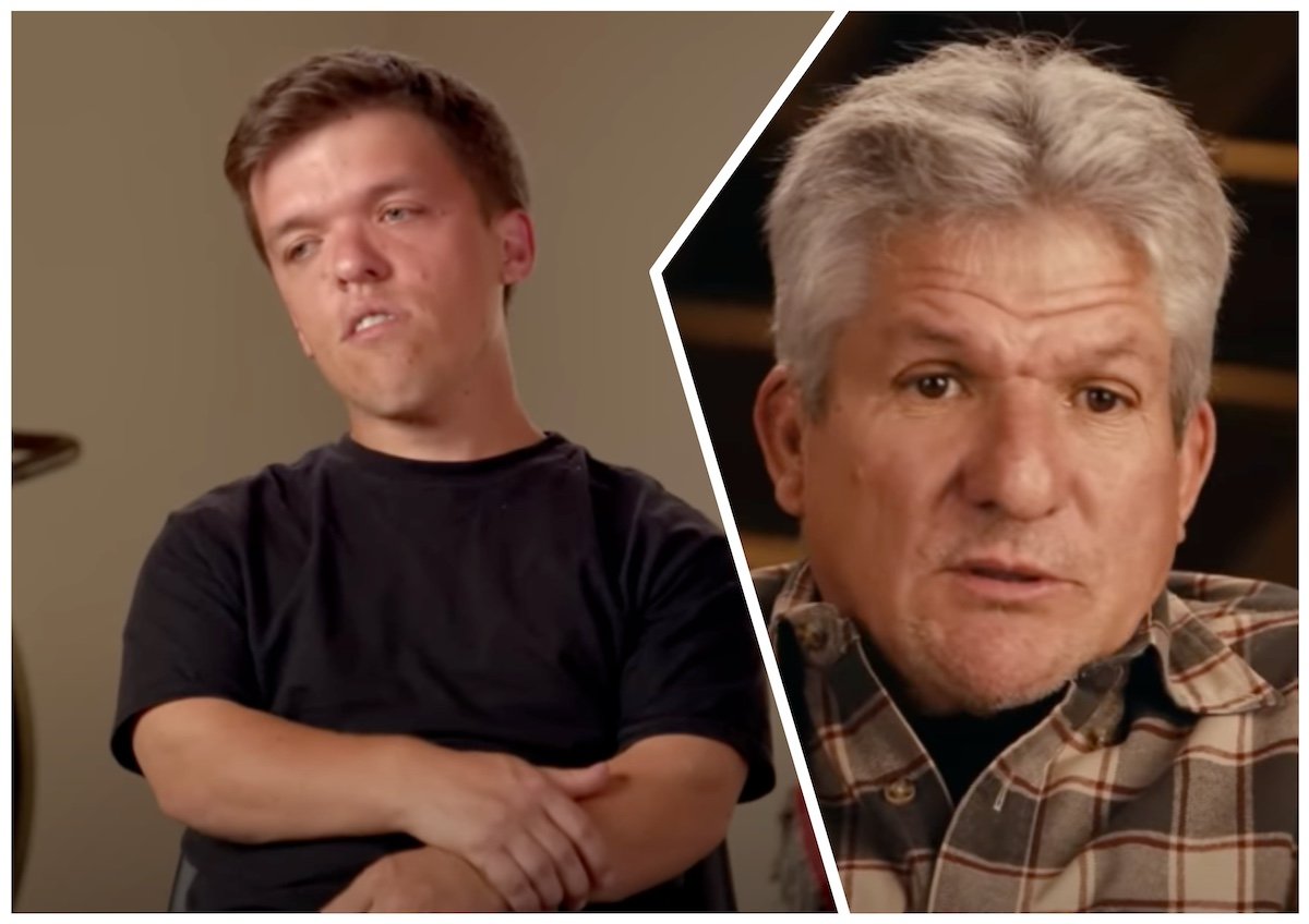 Split image of Zach Roloff with his arms crossed and Matt Roloff wearing a plaid shirt