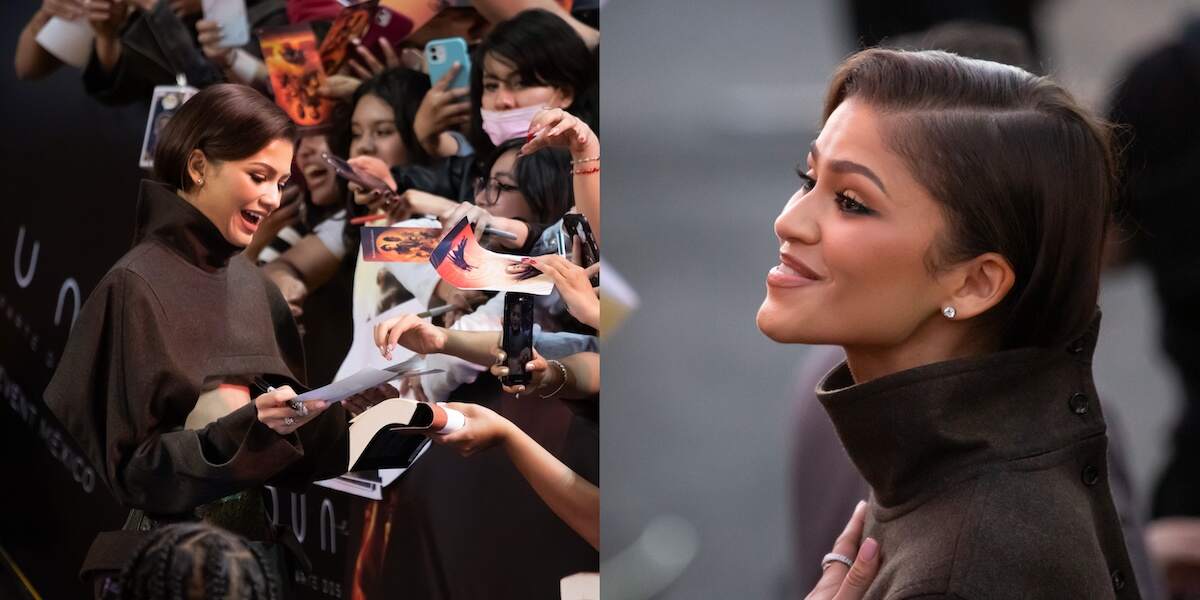 Actor Zendaya signs autographs to fans during the red carpet for the movie 'Dune: Part Two'