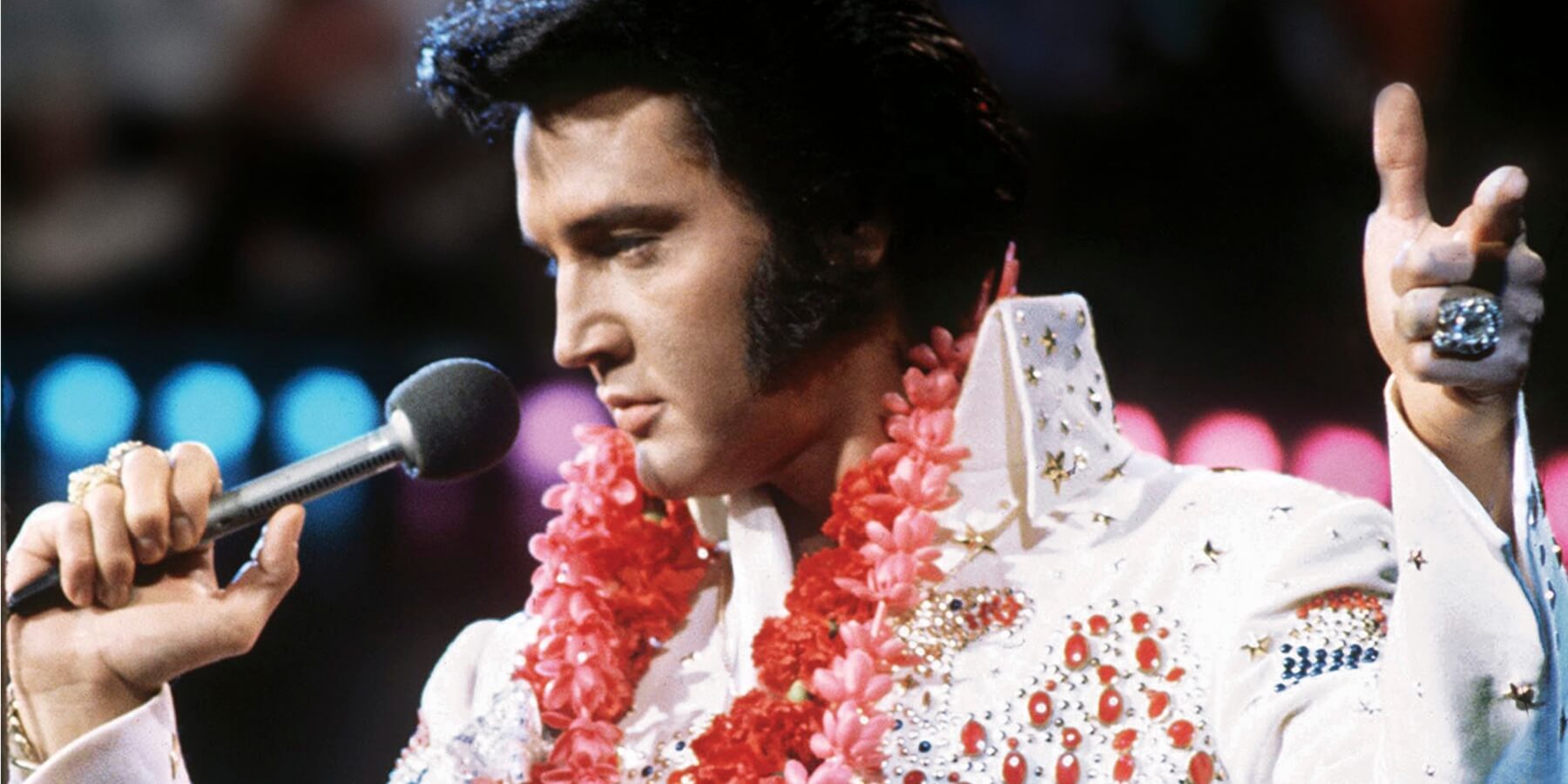 Elvis Presley photographed during his 'Aloha from Hawaii' television special