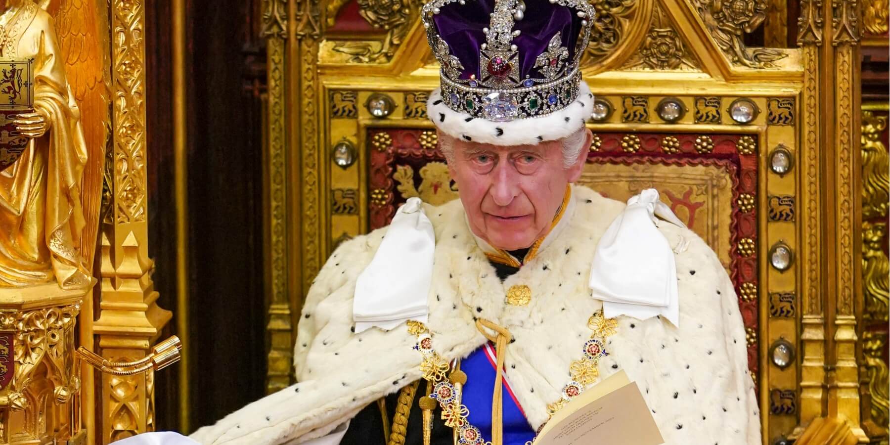 King Charles on the throne for the opening of Parliament in 2023.