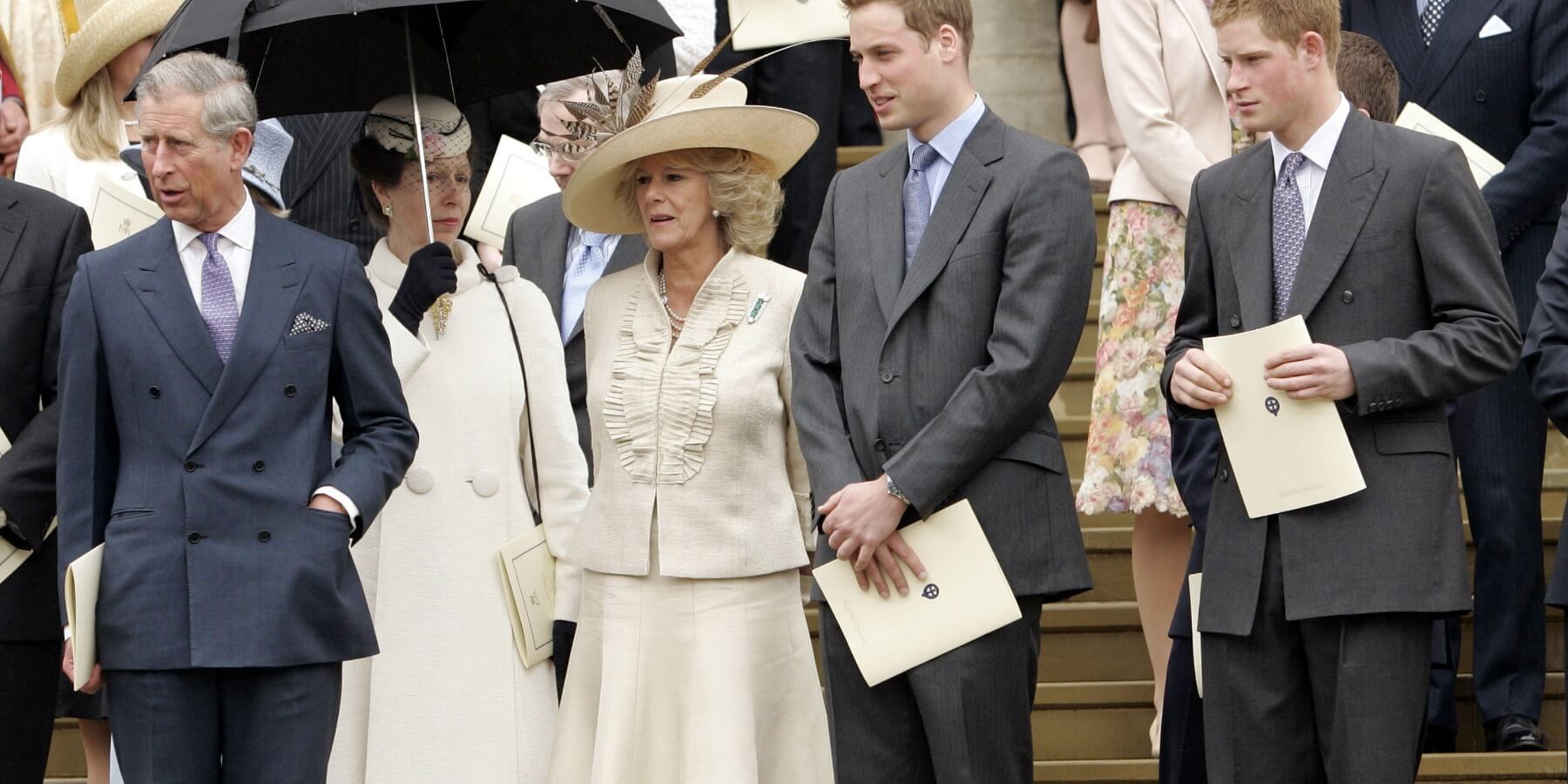 King Charles, Princess Anne, Camilla Parker Bowles, Prince William and Prince Harry