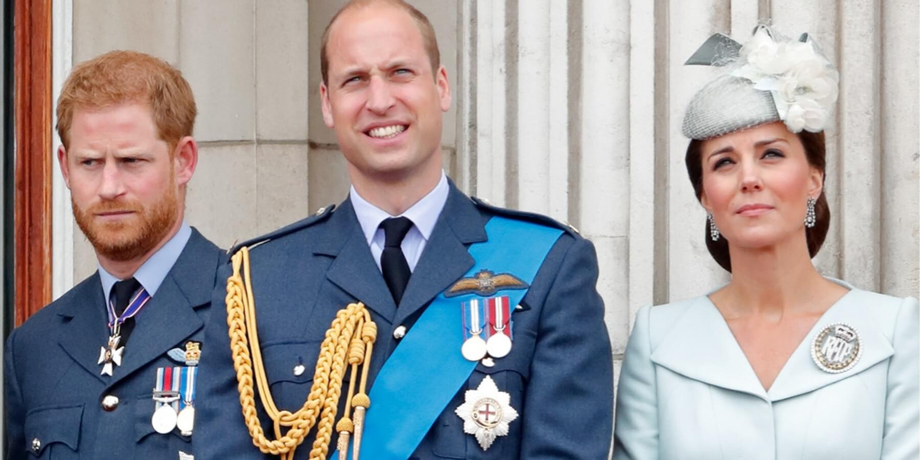 Prince Harry, Prince William and Kate Middleton on the Buckingham Palace Balcony in 2018