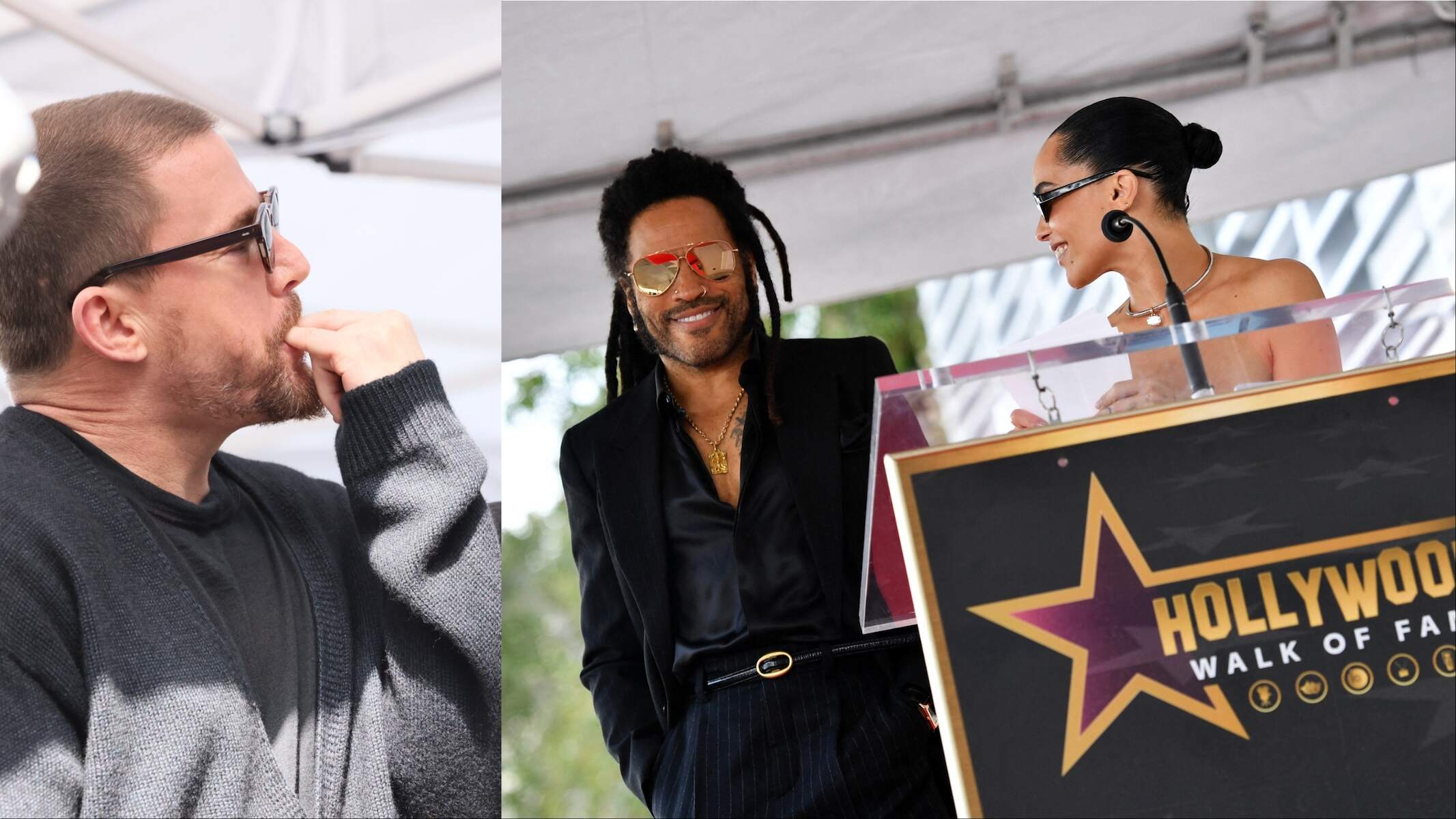 Channing Tatum whistles as Zoë Kravitz speaks about her dad, Lenny Kravitz, during the Lenny Kravitz Hollywood Walk of Fame Star Ceremony