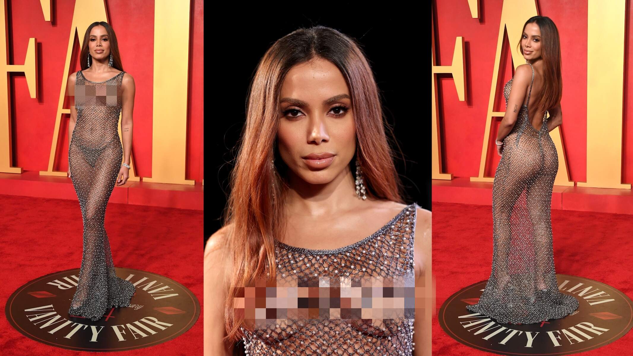 Brazilian singer Anitta wears a see-through mesh dress at the Vanity Fair Oscar Party