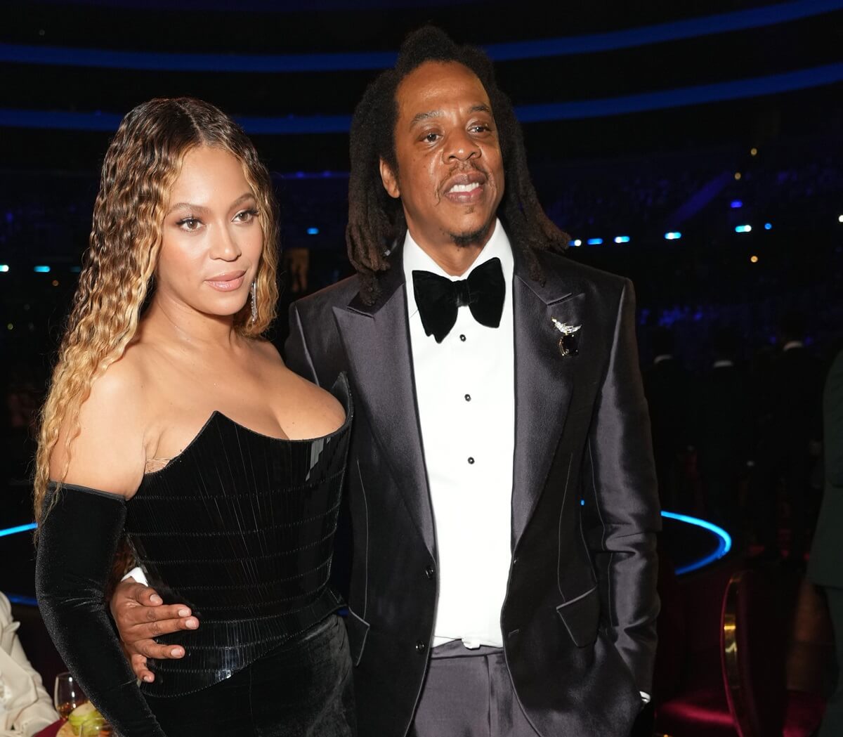 Beyoncé and Jay-Z pose for a photo together at the 65th GRAMMY Awards