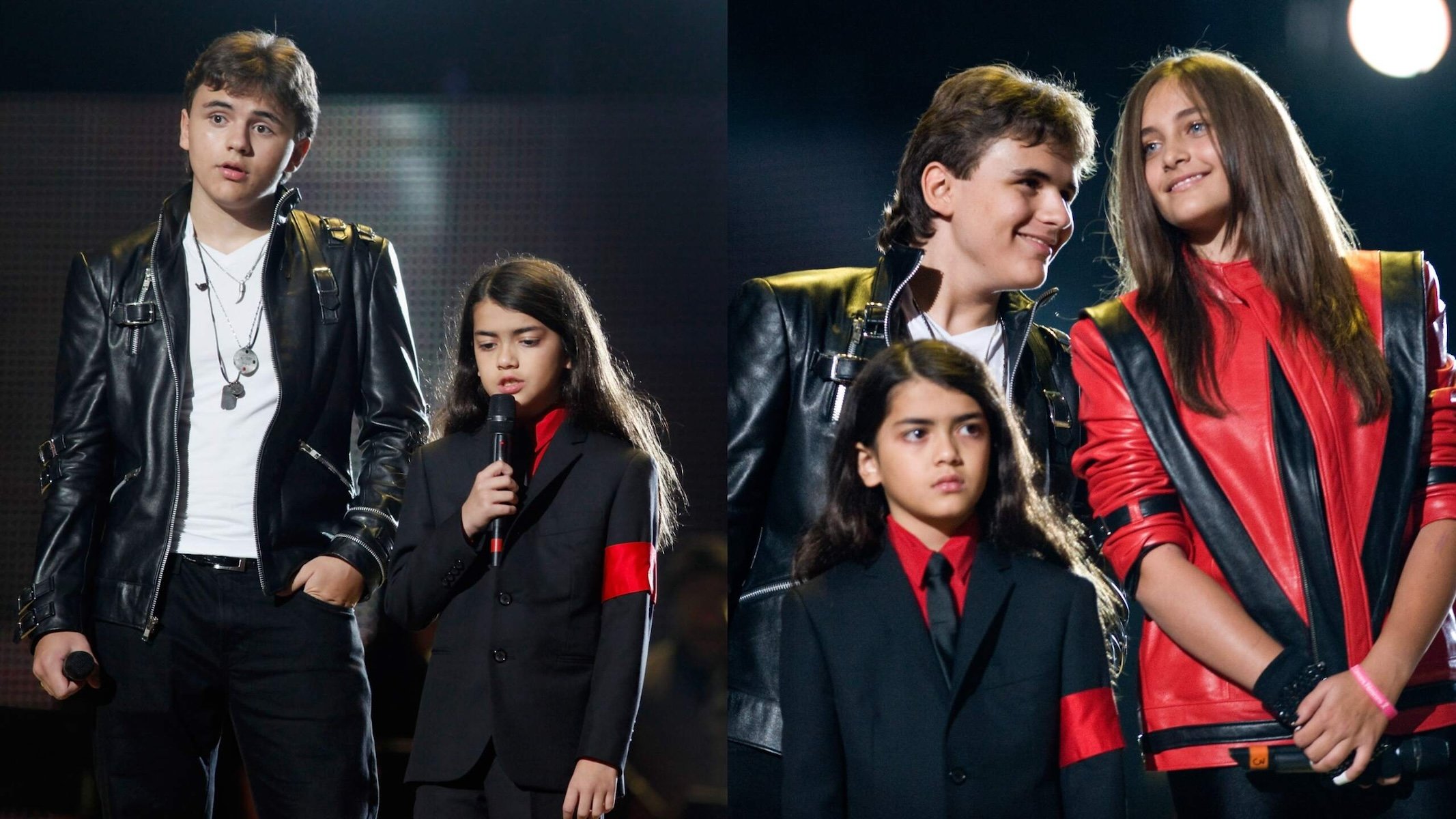 Michael Jackson's kids, Prince Jackson, Blanket Jackson, and Paris Jackson, appear on stage at the Michael Forever Tribute Concert in 2011