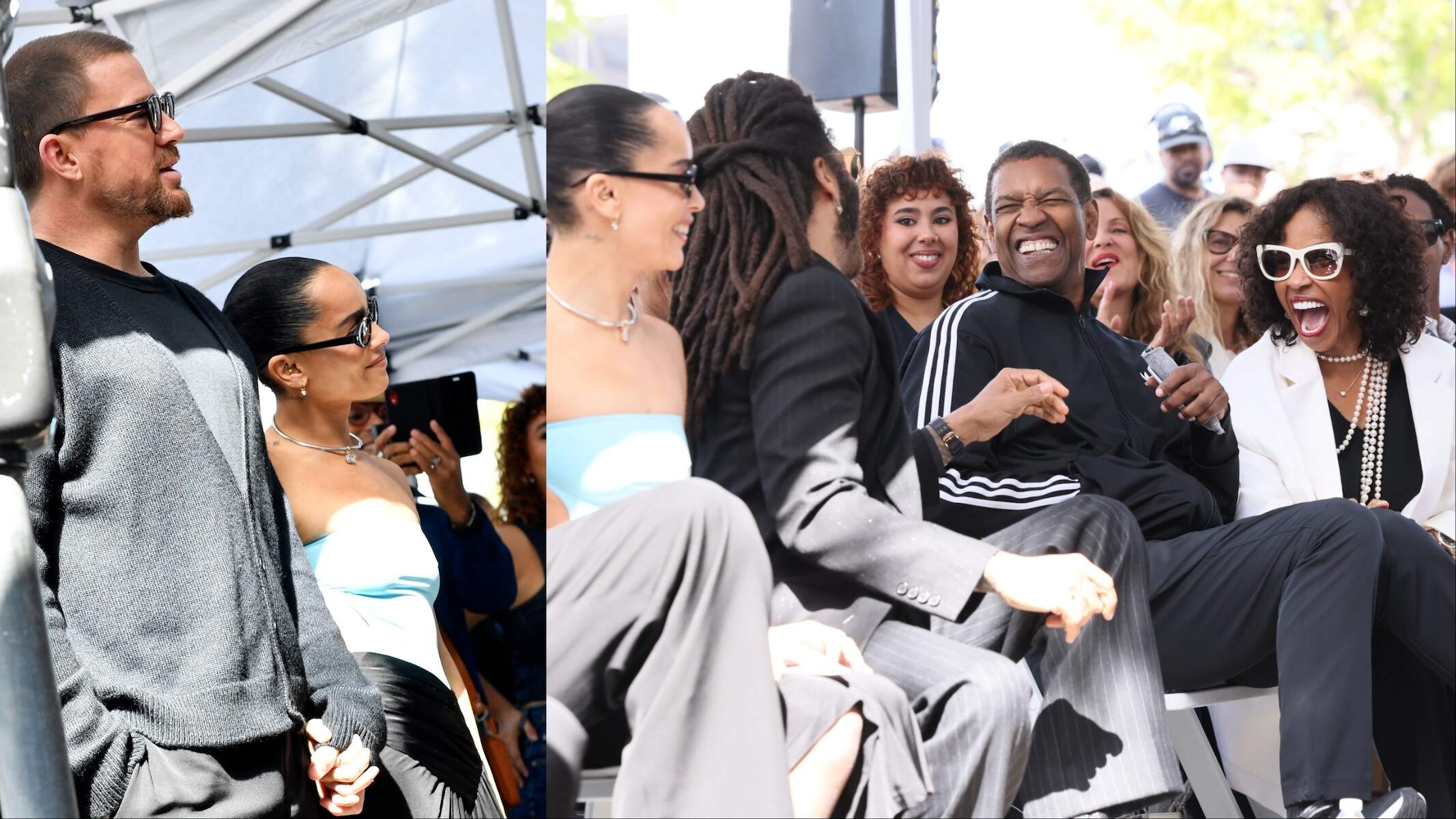 Actors Channing Tatum and Zoe Kravitz hold hands during Lenny Kravitz's Walk of Fame ceremony