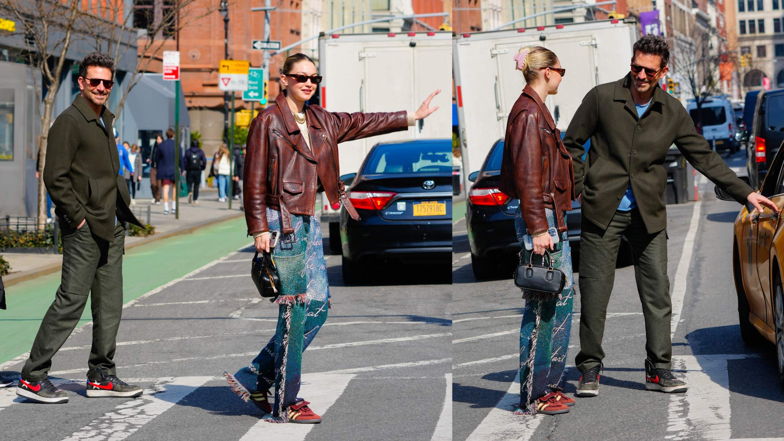 Model Gigi Hadid and actor Bradley Cooper hail a cab in NYC