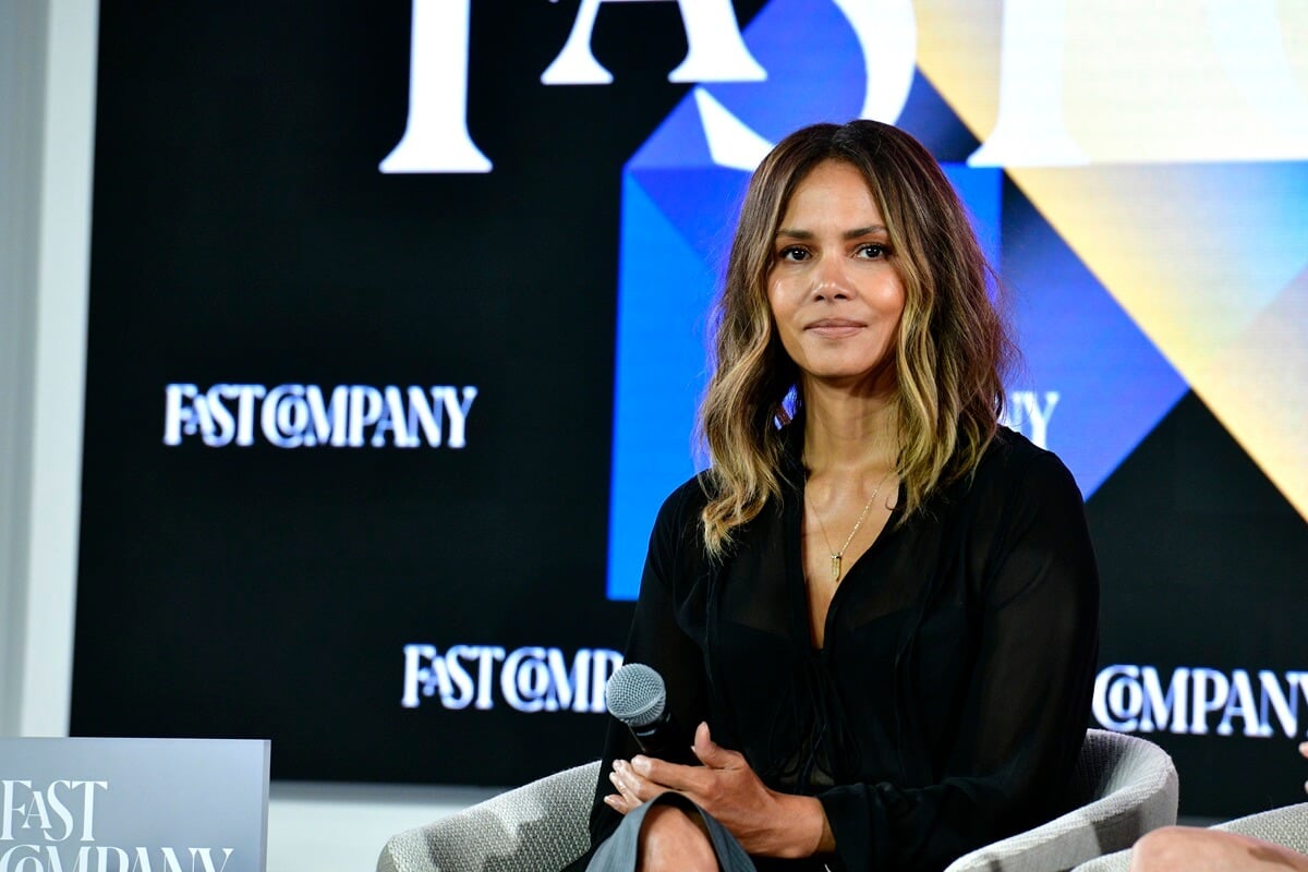 Halle Berry wearing a black shirt while sitting down at the Fast Company Innovation Festival