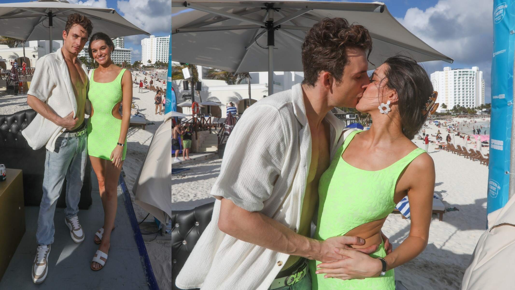 DJ James Kennedy and Ally Lewber kiss on stage during his DJ set in Cancun