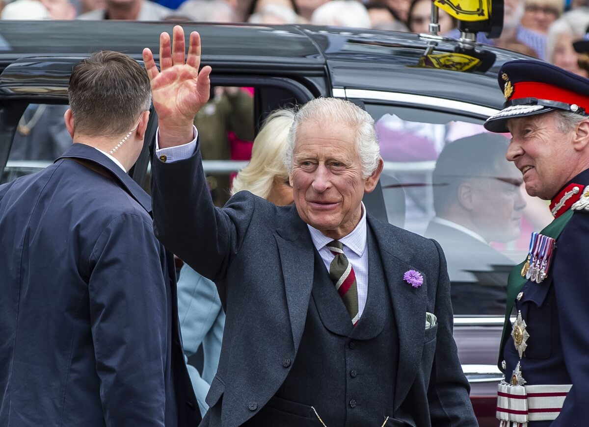 King Charles III during a tour of the market square in Selkirk, in the Scottish Borders