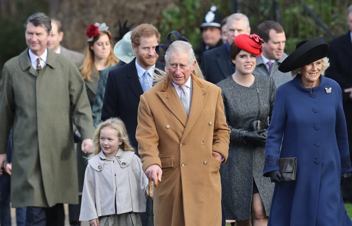 (L-R): Savannah Phillips, Prince Harry, King Charles, Princess Eugenie, and Queen Camilla attend a Christmas Day church service at Sandringham