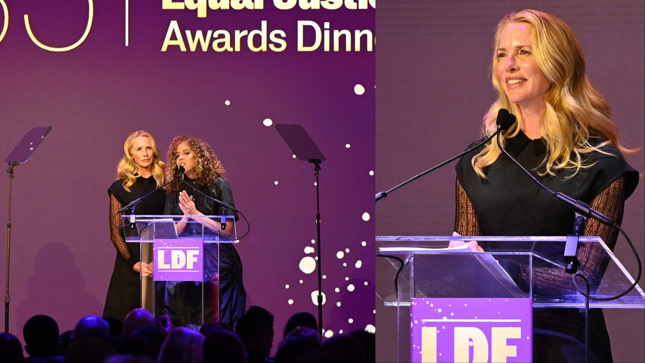 Laurene Powell Jobs and Russlynn Ali speak onstage at Legal Defense Fund's National Equal Justice Awards Dinner