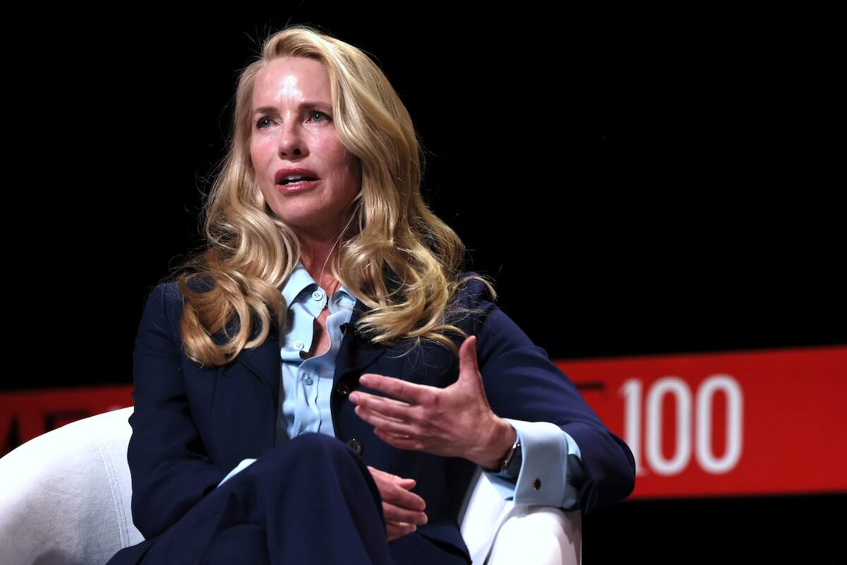 Steve Jobs' widow, Laurene Powell Jobs, speaks during Time 100 event 2023 while wearing a navy suit set