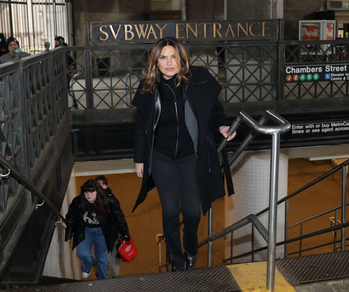 Mariska Hargitay leaving a subway station on the set of 'Law & Order SVU'.