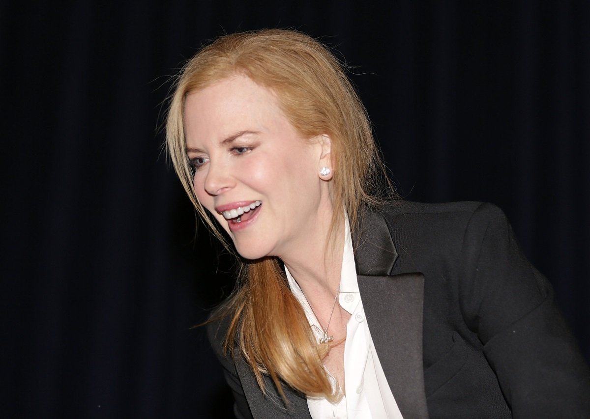 Nicole Kidman in a black blazer and white shirt talking at "The Paperboy" Q&A with Nicole Kidman at Harmony Gold Theatre.