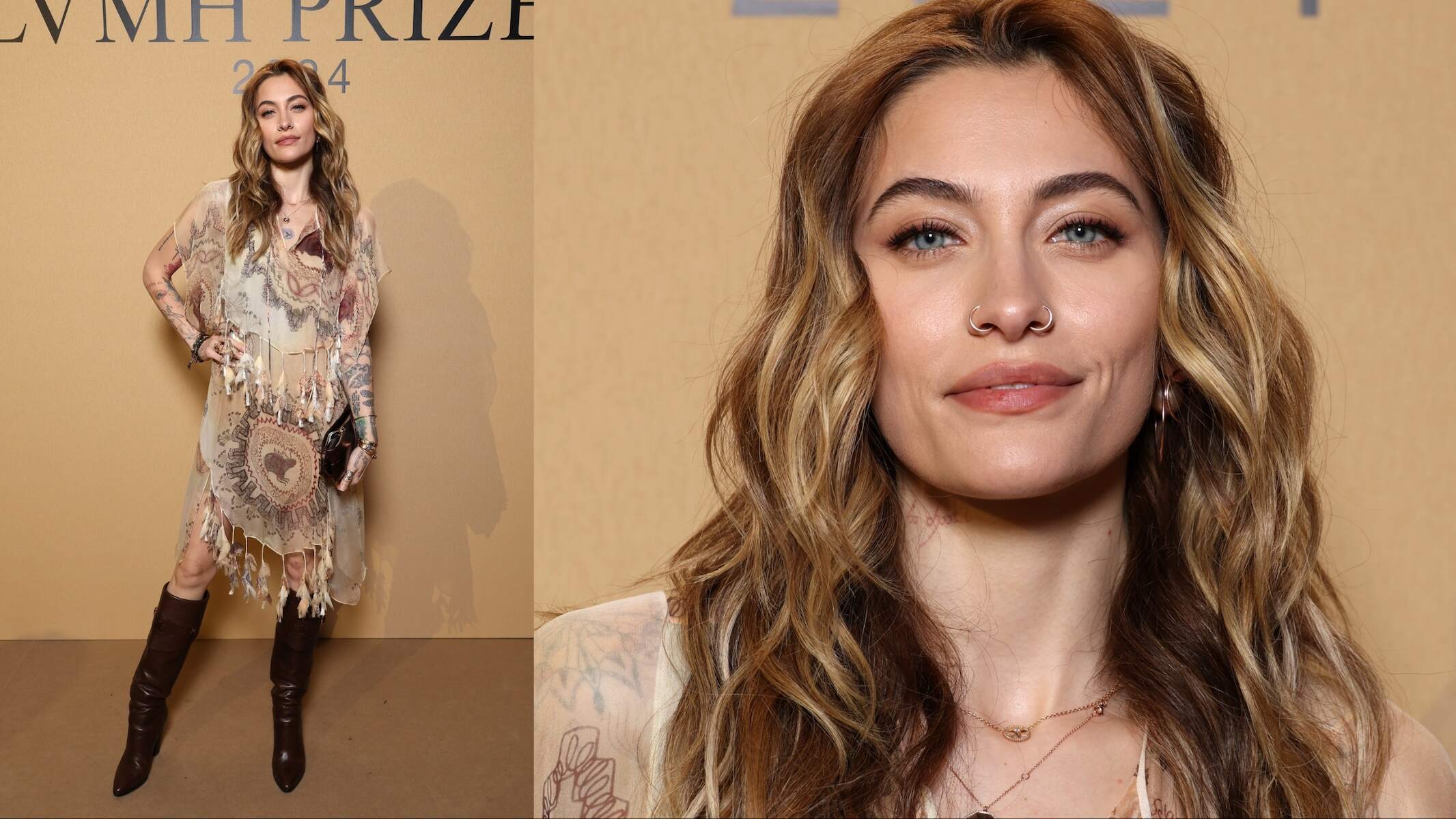 Model Paris Jackson wears a boho brown dress to a Paris Fashion Week event