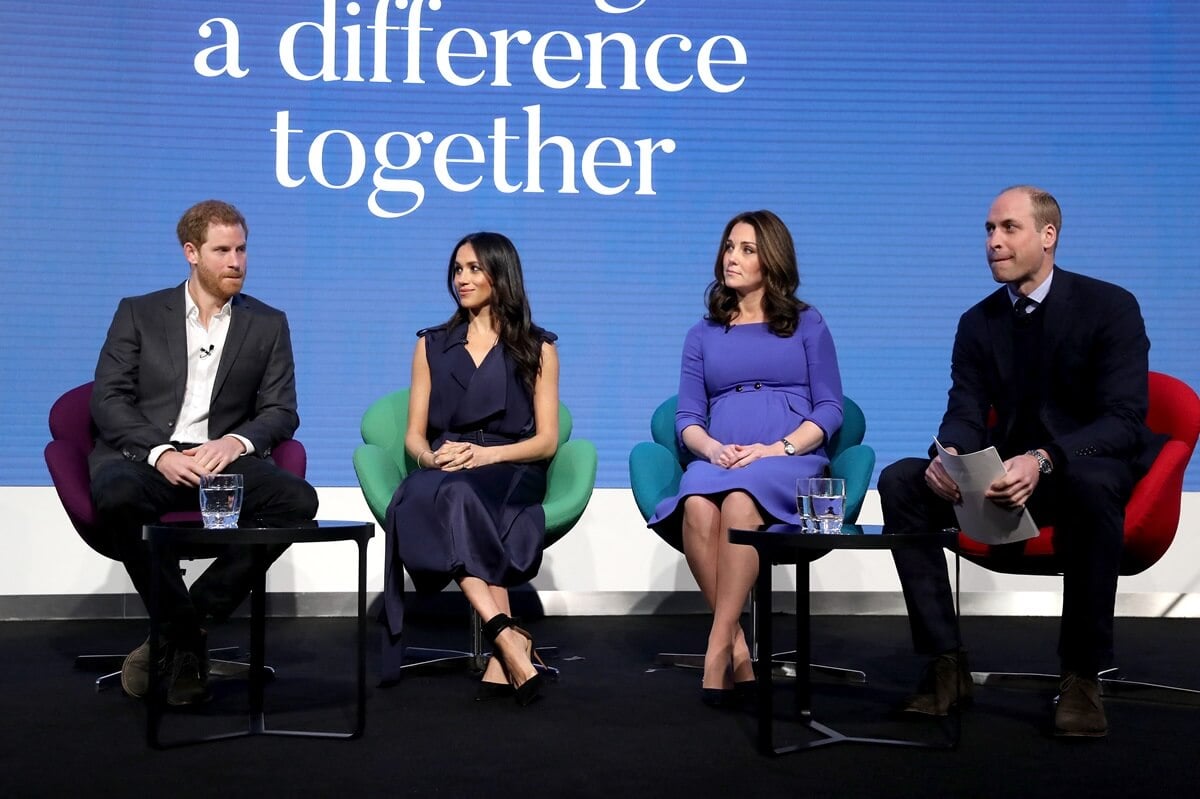 Prince Harry, Meghan Markle, Kate Middleton, and Prince William onstage during the Royal Foundation Forum