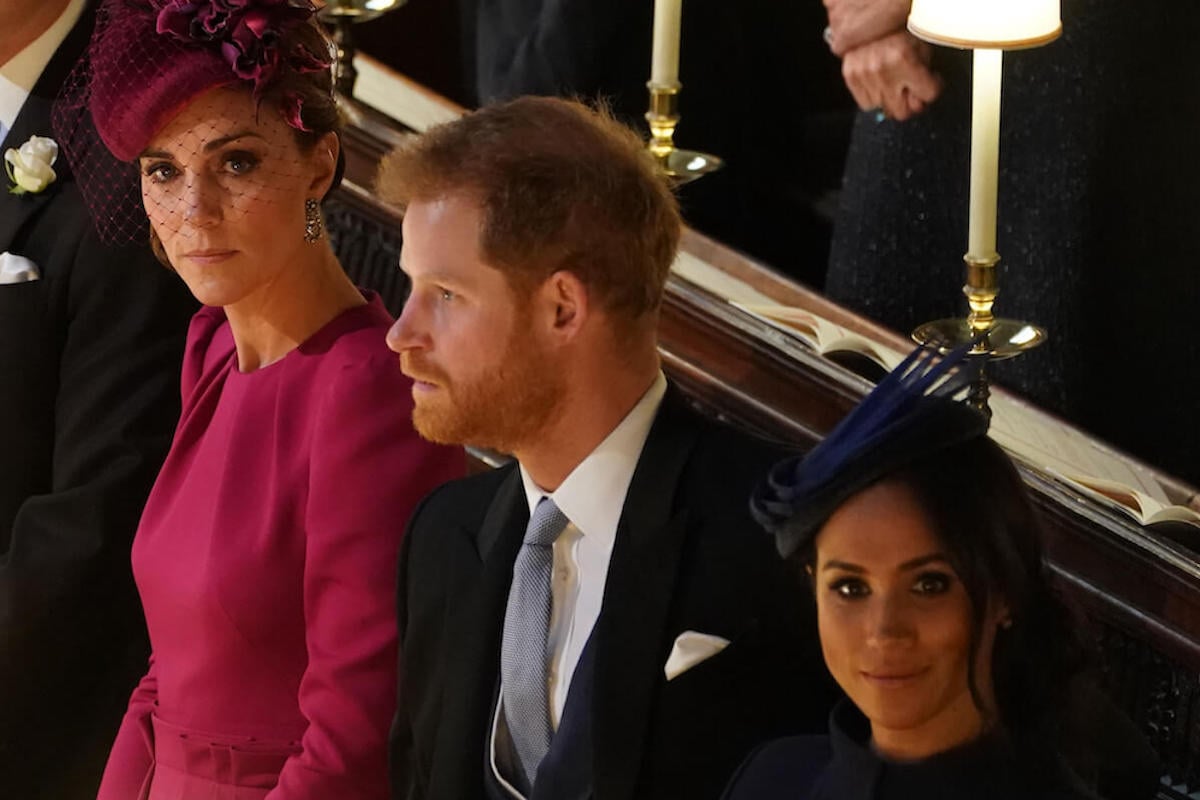 Prince Harry and Meghan Markle, who released a statement following Kate Middleton's cancer diagnosis announcement, with Kate Middleton in 2018 at Princess Eugenie's wedding