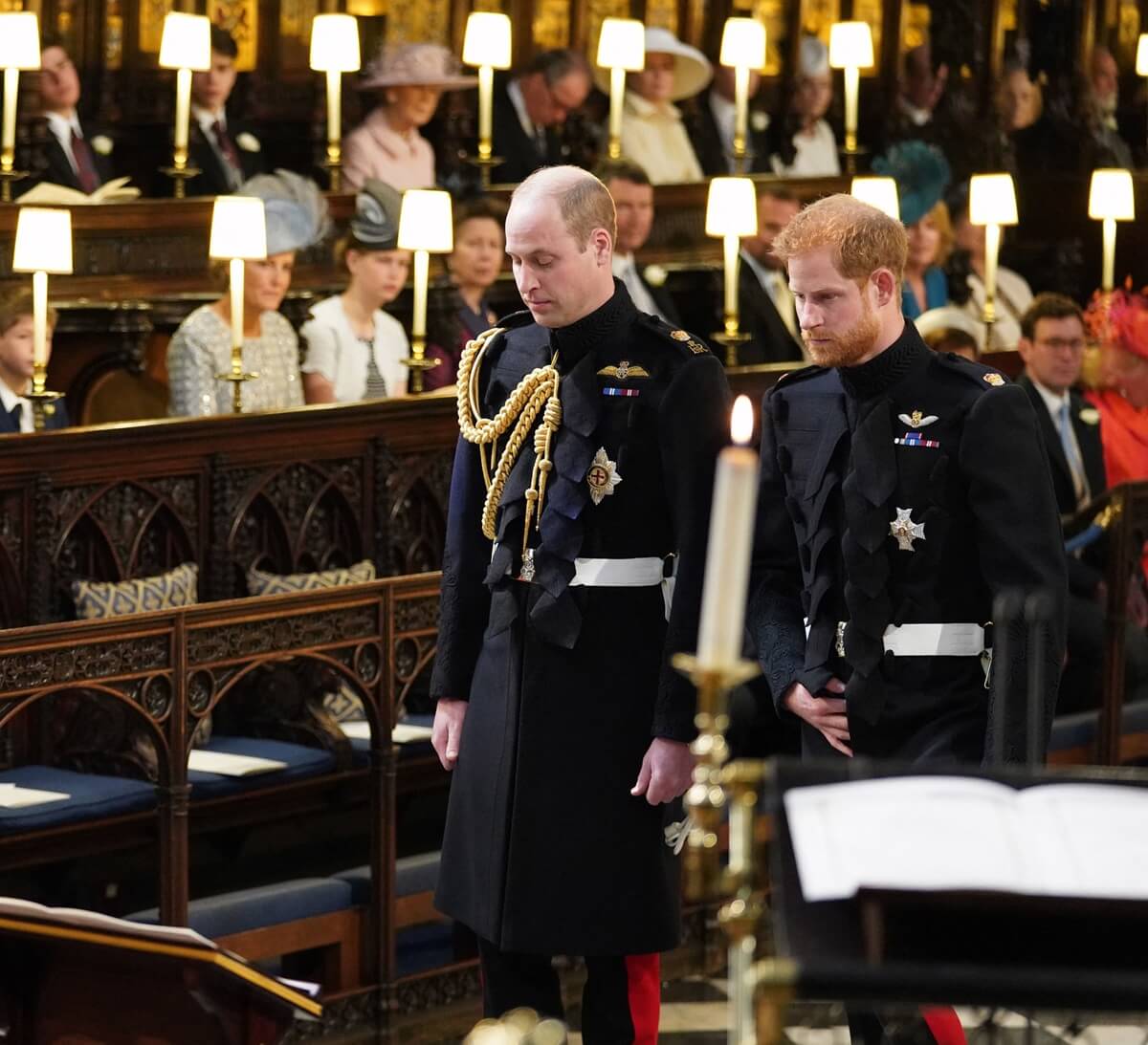 Prince Harry standing with his best man Prince William before his royal wedding to Meghan Markle at St George's Chapel, Windsor Castle