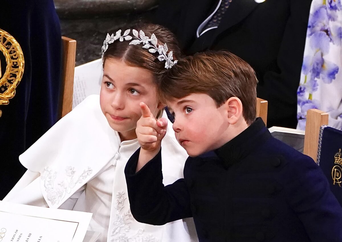 Prince Louis and Princess Charlotte attend the Coronation of King Charles III and Queen Camilla at Westminster Abbey