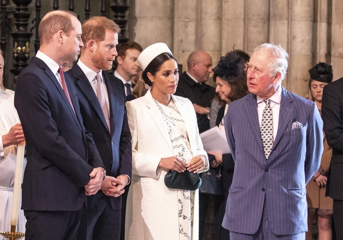 Prince William, Prince Harry, Meghan Markle, and then-Prince Charles at Westminster Abbey for Commonwealth day service