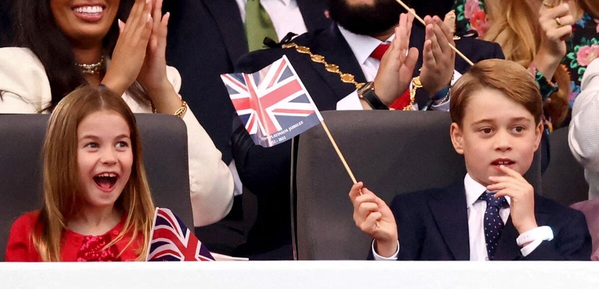 Princess Charlotte and Prince George react during the Platinum Concert as part of Queen Elizabeth II's Platinum Jubilee celebrations