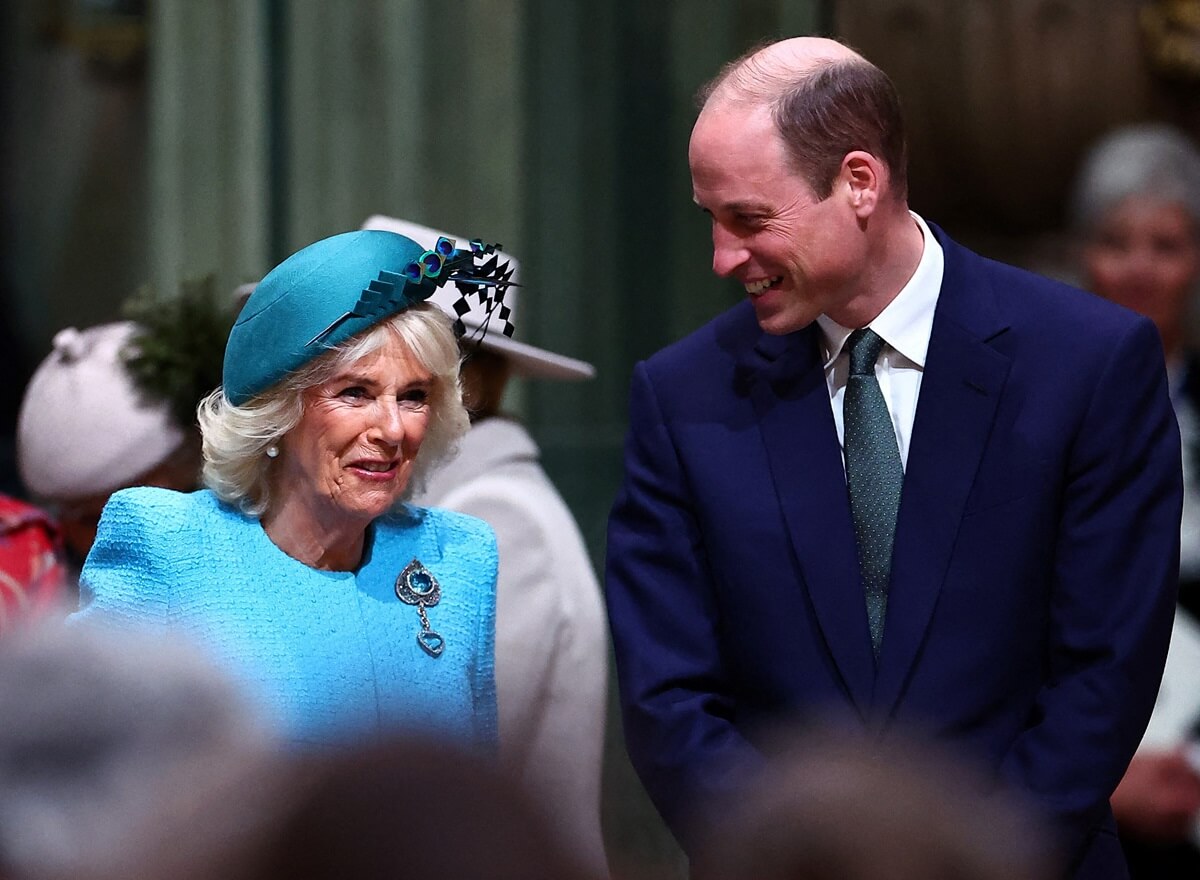 Queen Camilla and Prince William arrive to attend the annual Commonwealth Day service ceremony at Westminster Abbey