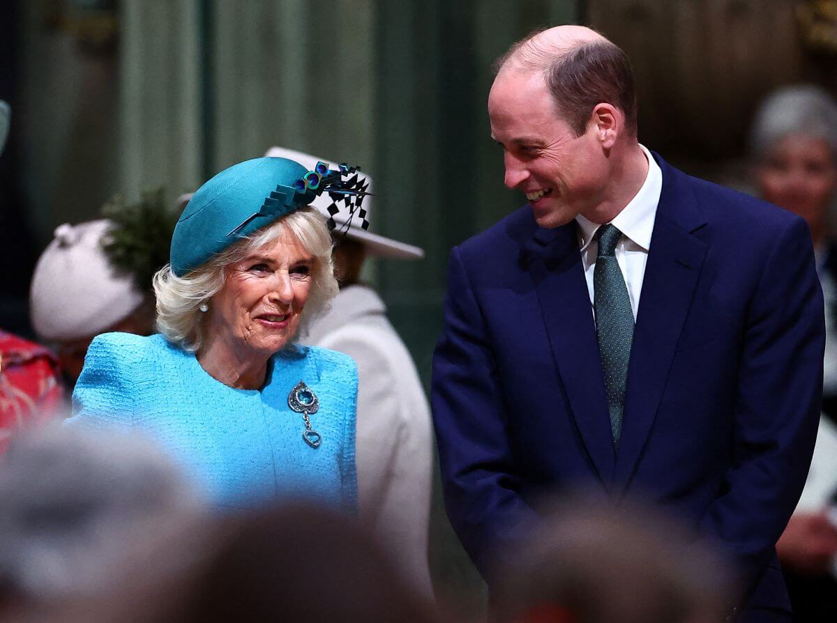 Queen Camilla and Prince William share a laugh as they attend the annual Commonwealth Day service ceremony at Westminster Abbey