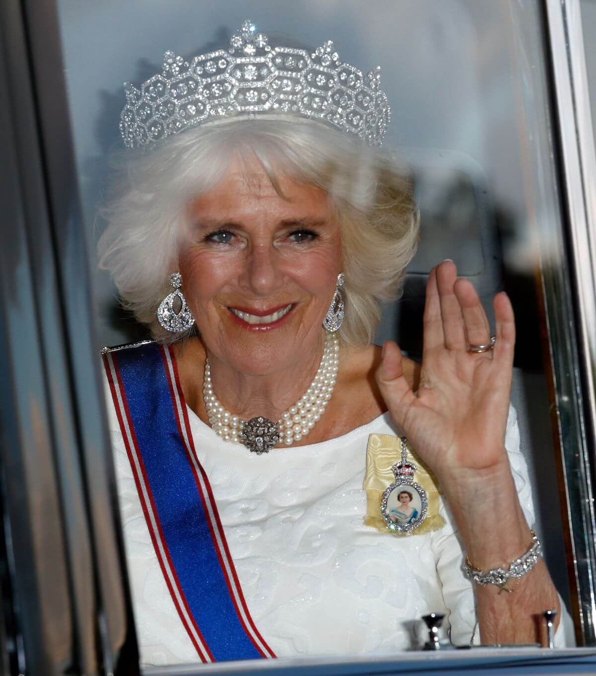 Queen Camilla (formerly Camilla Parker Bowles) attends a State Banquet at Buckingham Palace