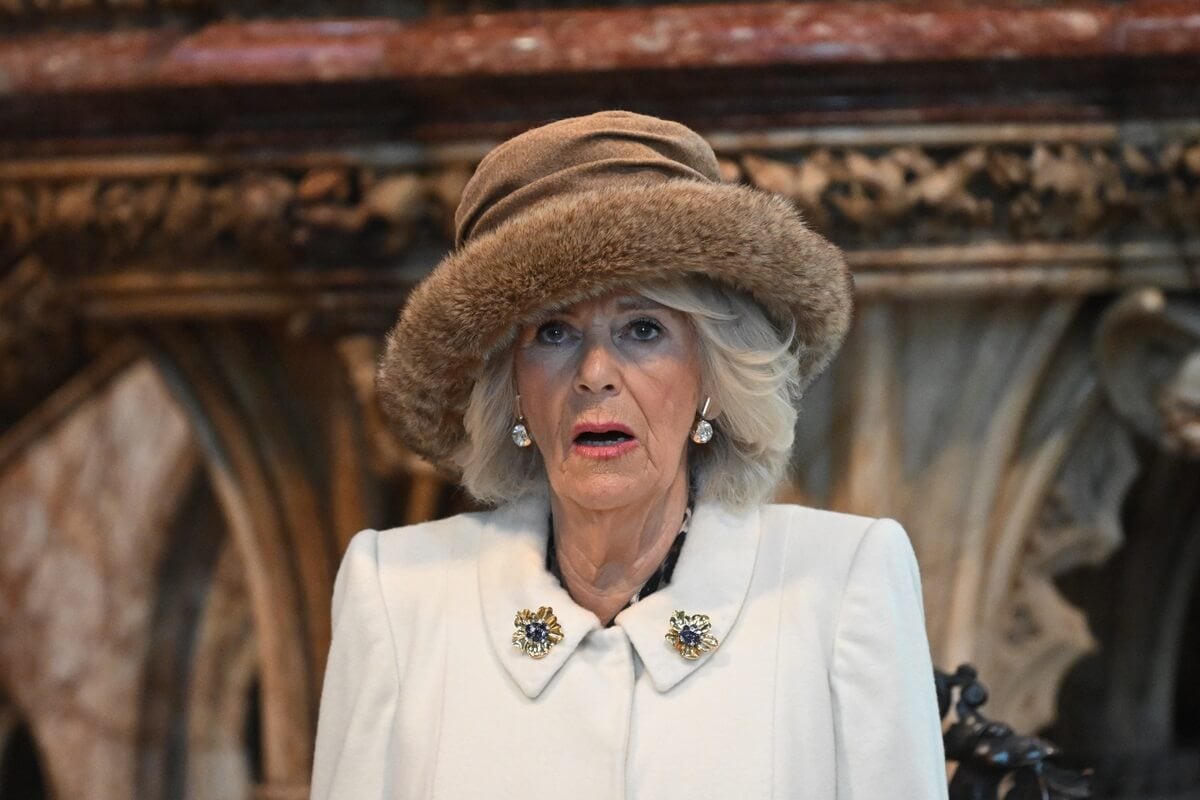 Queen Camilla (formerly Camilla Parker Bowles) sings 'God Save The King' during the Royal Maundy Service