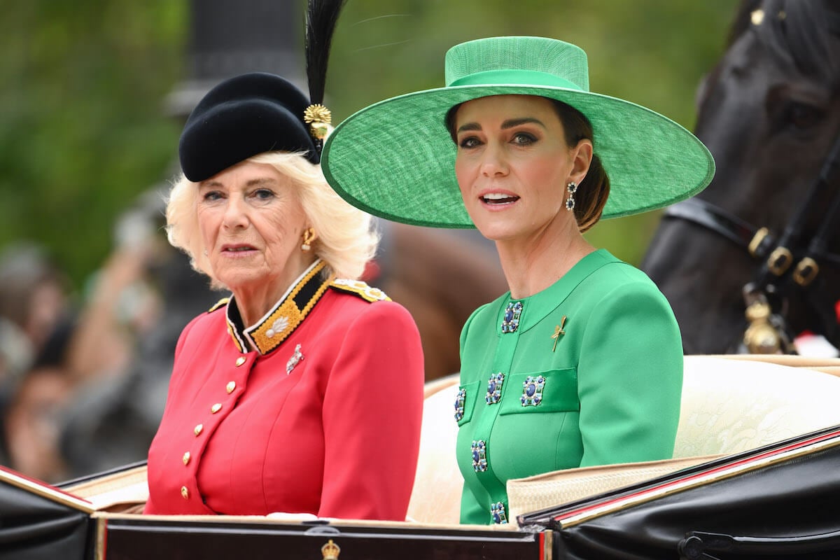 Queen Camilla, who is a 'pillar of strength' for Kate Middleton during her cancer diagnosis, in 2023 with Kate Middleton