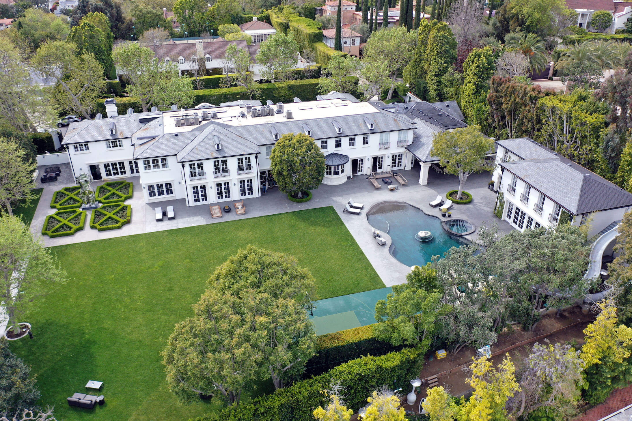 An aerial view of Sean P. Diddy Combs home in Los Angeles, including his outdoor pool