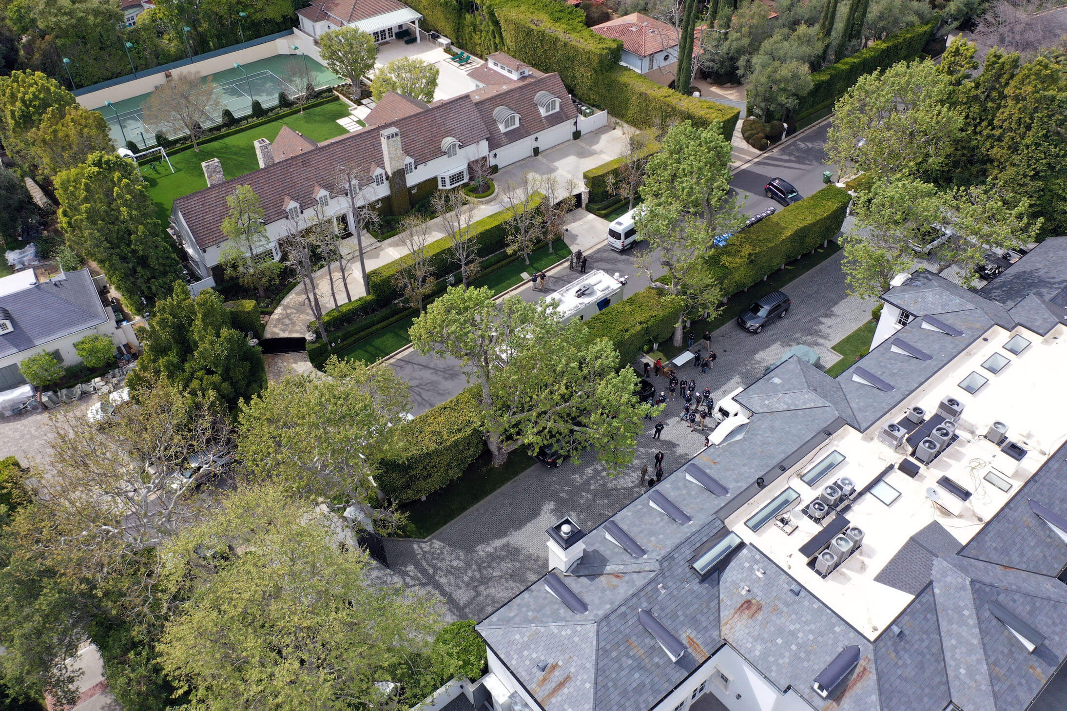 An aerial view of Sean 'P. Diddy' Combs' home in Los Angeles following Homeland Security raid