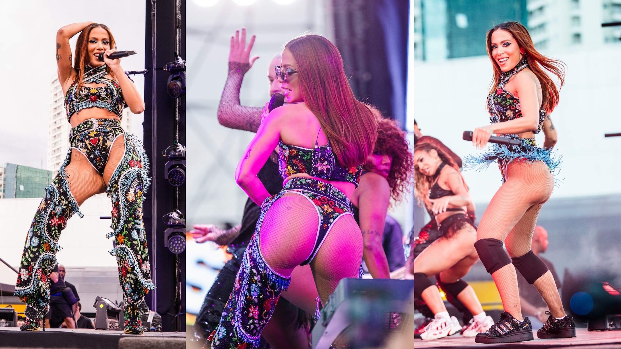 Brazilian singer Anitta wears backless chaps during a performance in Sao Paulo, Brazil