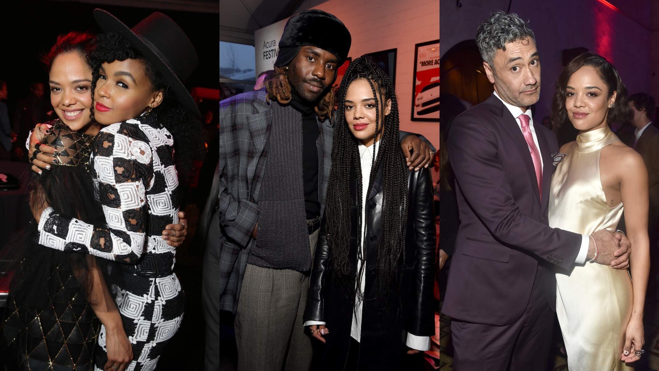 Actor Tessa Thompson poses with Janelle Monae, Dev Hynes, and Taika Waititi over the years