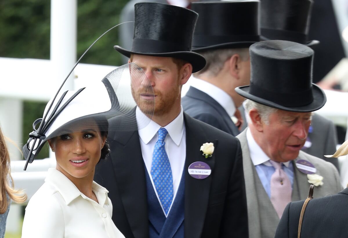Then-Prince Charles, Meghan Markle, and Prince Harry attend the first day of 2018 Royal Ascot