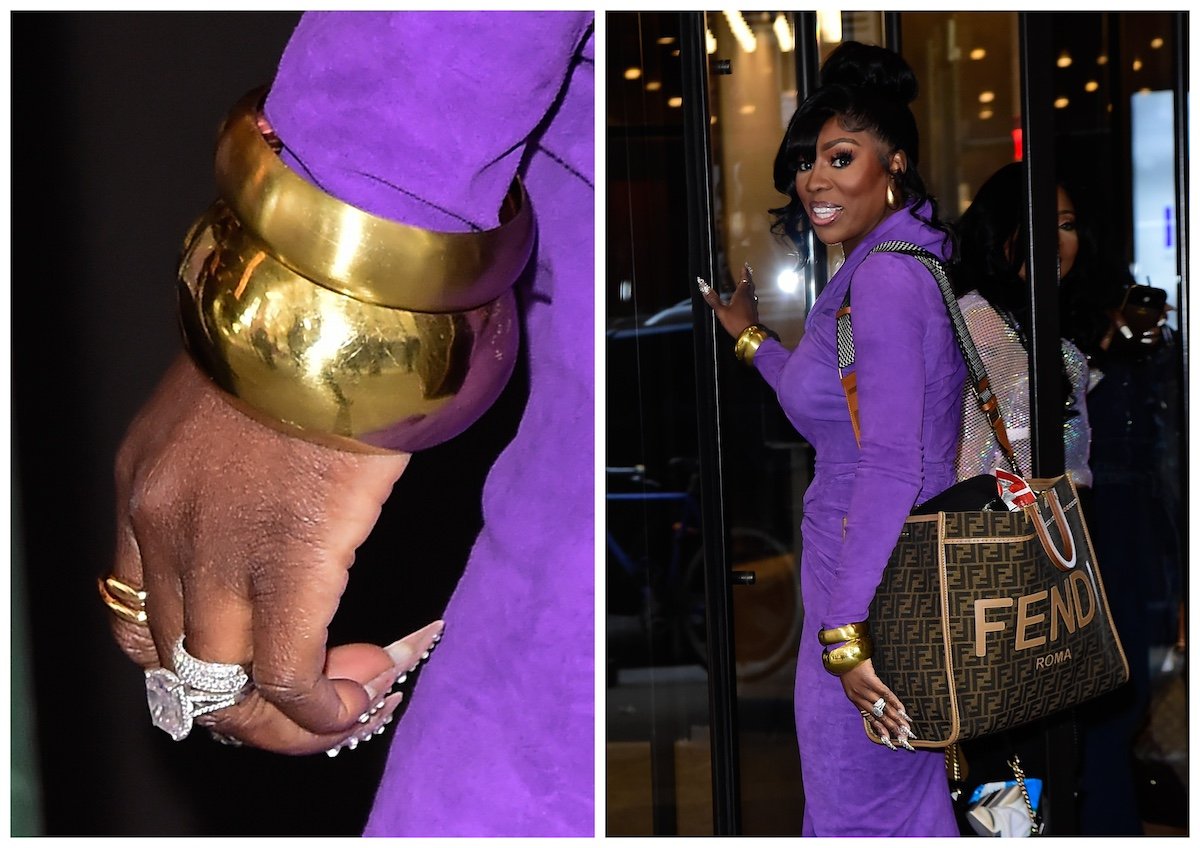 composite image of Wendy Osefo's hand and Wendy with a large Fendi tote