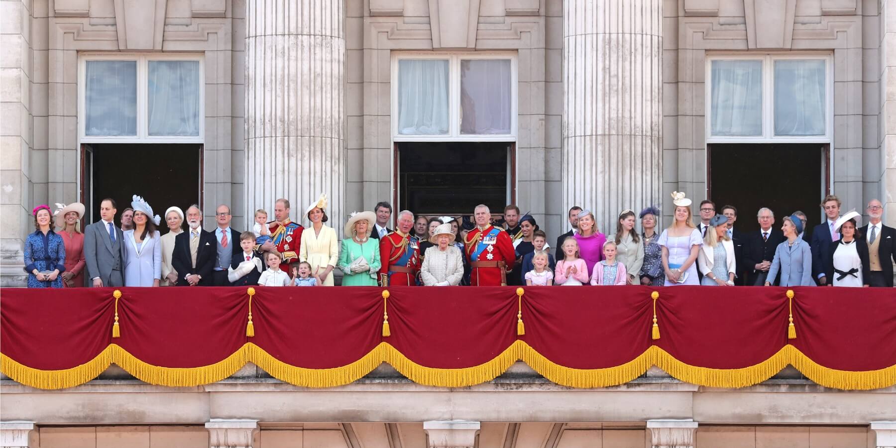 The British royal family in 2019 on the Buckingham Palace balcony.