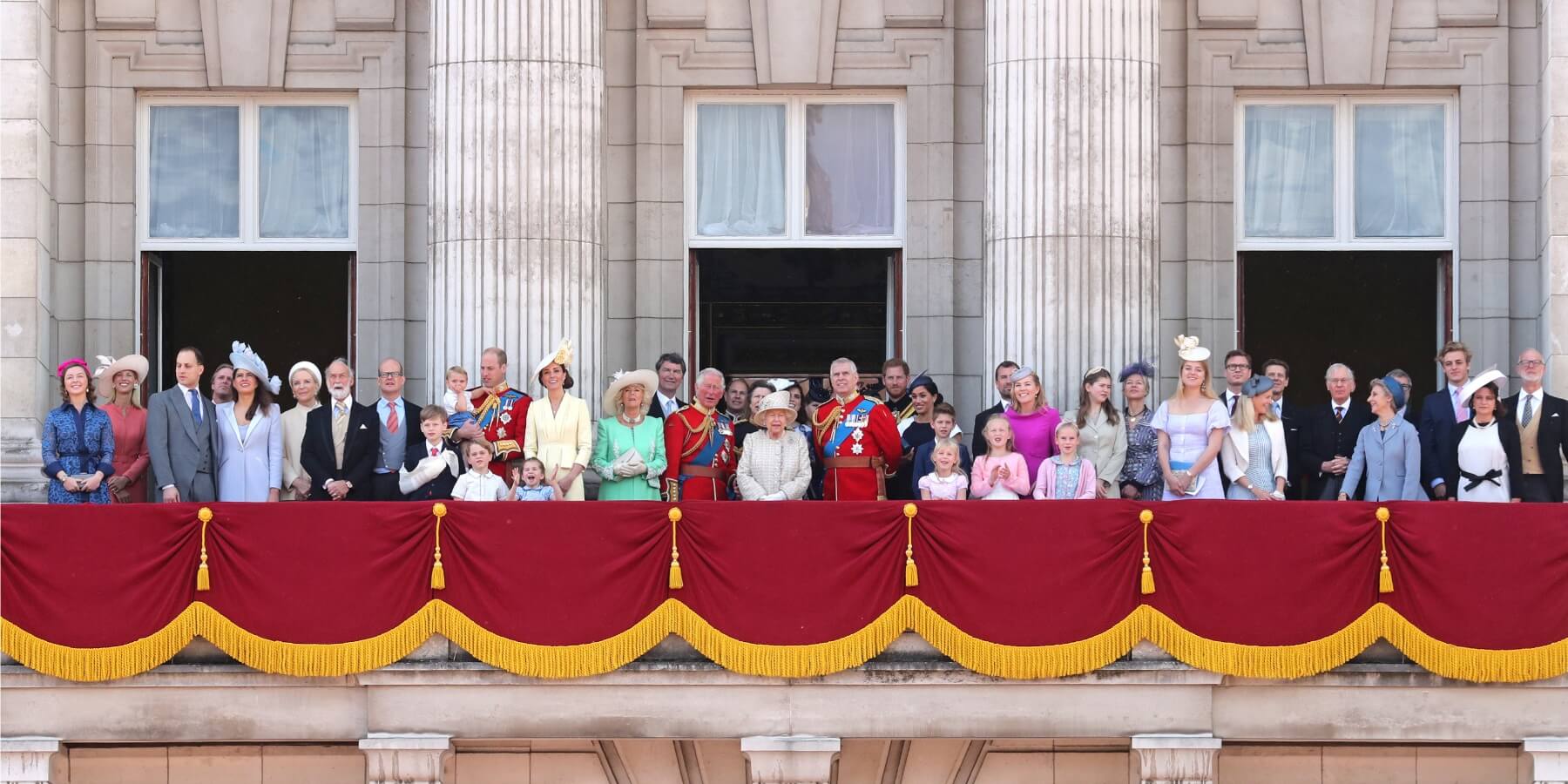 The British royal family in 2019 on the Buckingham Palace balcony.