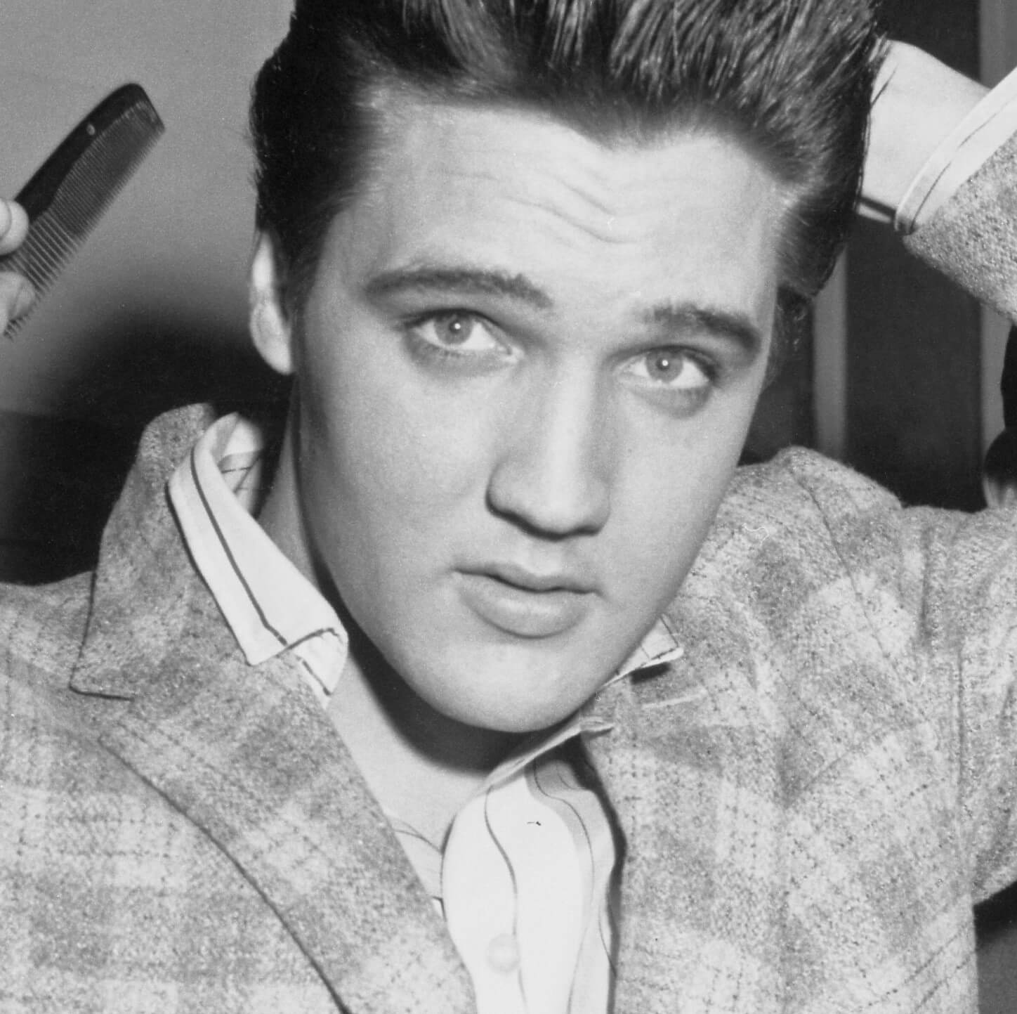 "Suspicious Minds" singer Elvis Presley in black-and-white