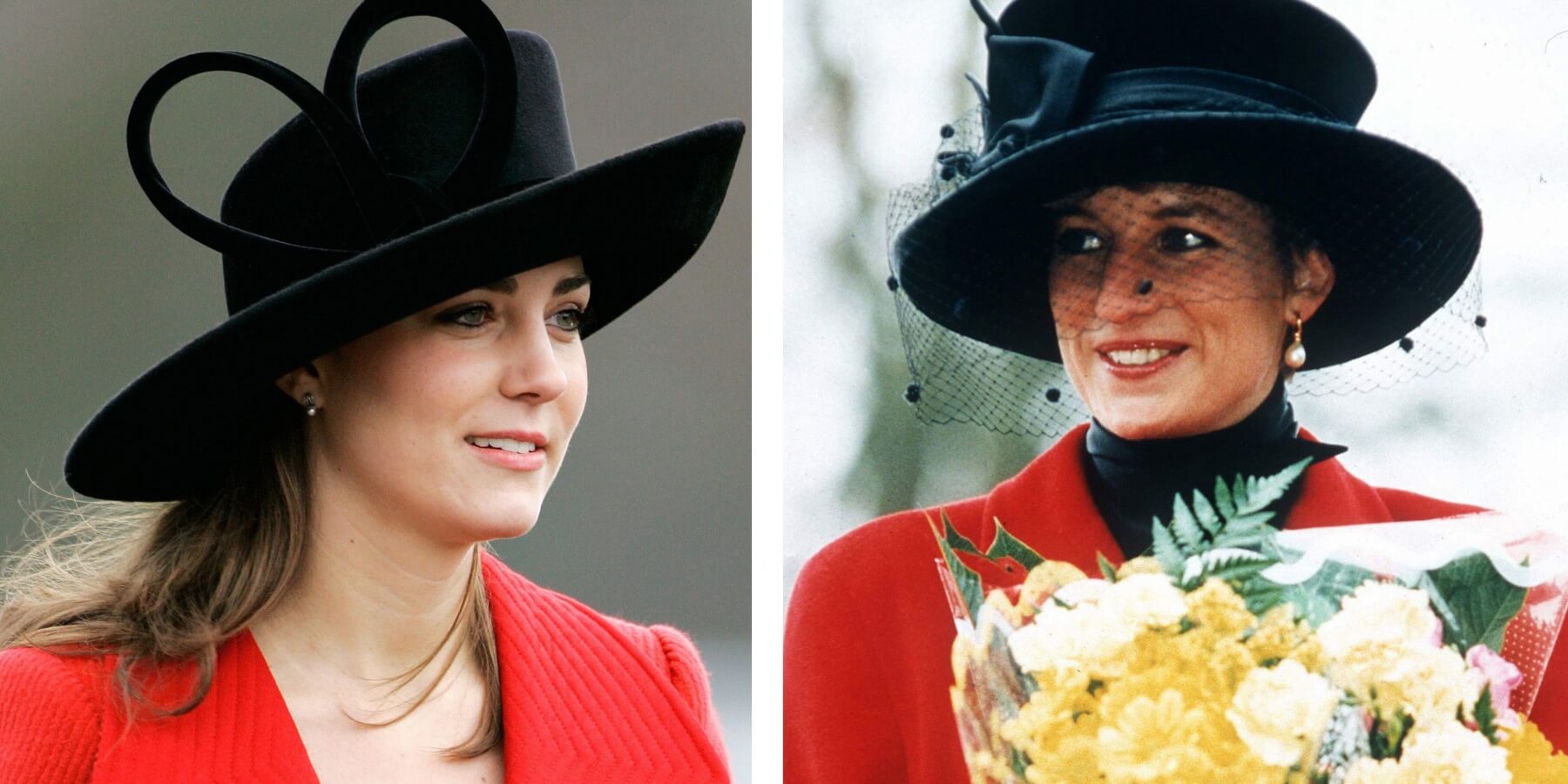 Kate Middleton and Princess Diana wearing similar outfits in side-by-side photographs