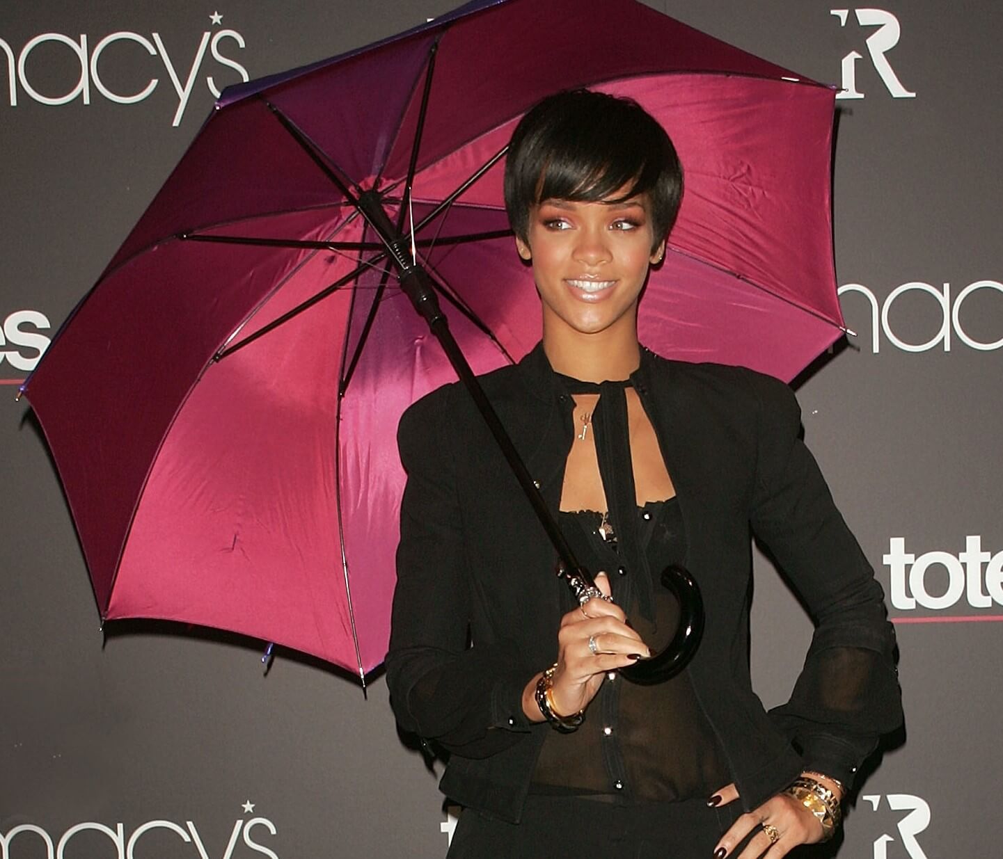 "Umbrella" singer Rihanna with an umbrella