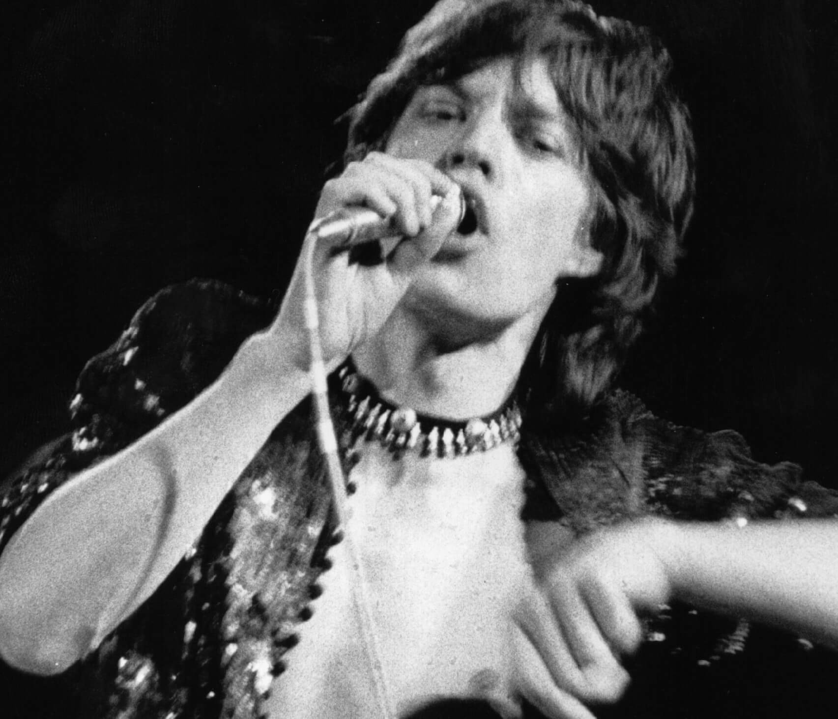 The Rolling Stones' Mick Jagger in black-and-white